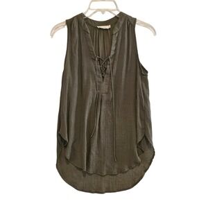 LUSH Olive Green Sleeveless Lace Up V Neck Tunic Top Womens XS